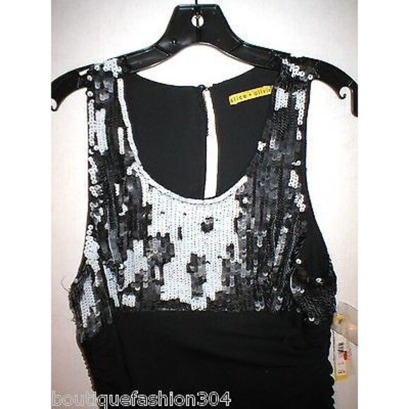 NWT $484 New Womens Alice Olivia Sequin Silk Black White Tank Dress 12 Designer - Picture 5 of 11